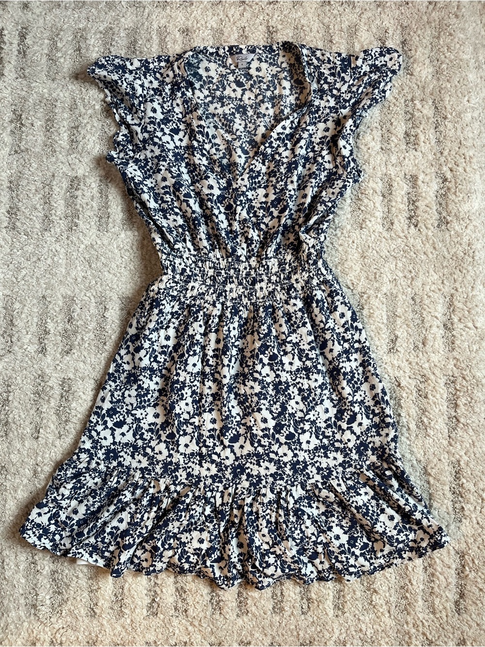 Rails Navy and Cream Floral Smocked Mini Dress